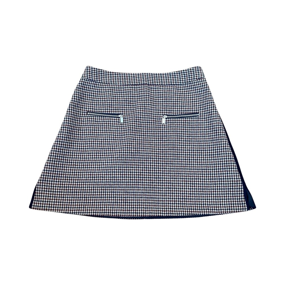 Zara Sz M Houndstooth Mini Skirt with Zipper Detail - Chic and Stylish